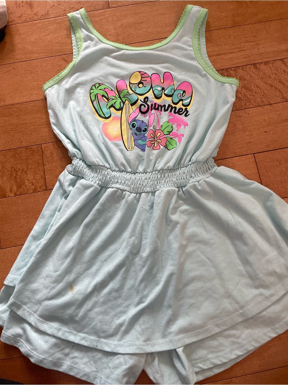 Disney Light Blue Sleeveless Summer Romper with Neon Graphic - skort
